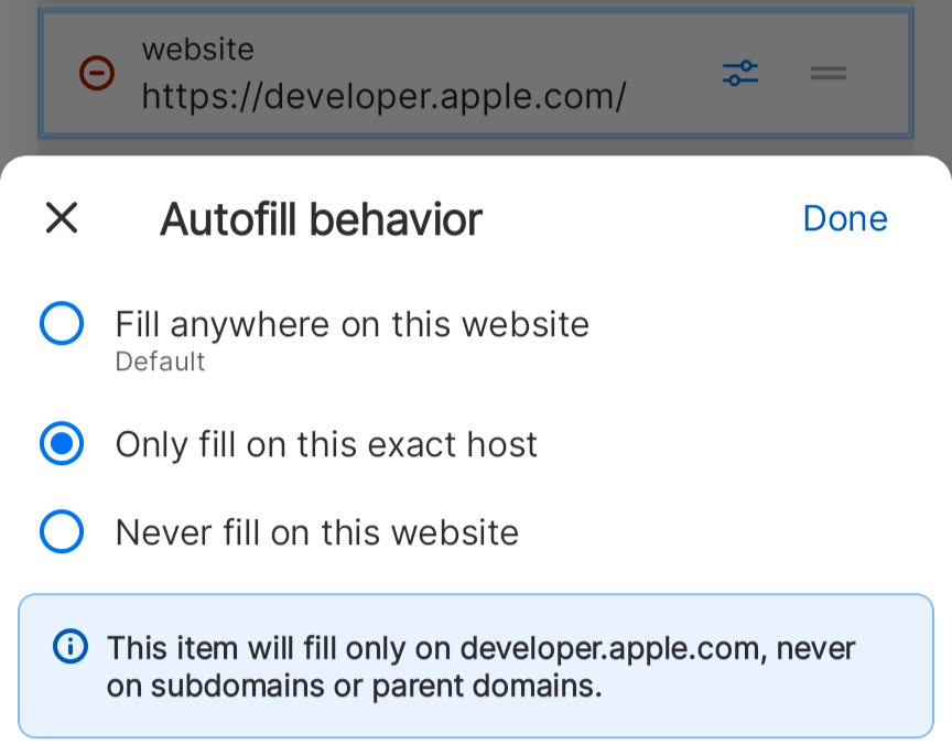 The autofill behavior setting in an item.