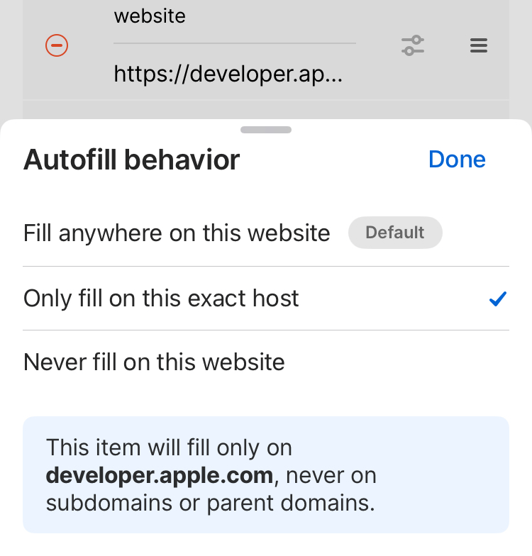 The autofill behavior setting in an item.