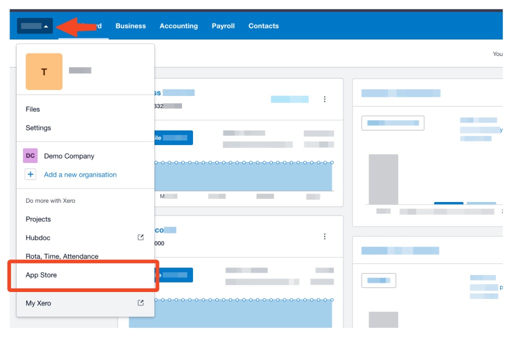 Xero navigation with the App Store selected